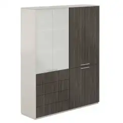 NZ-0301+NZ-0312.GS.BT / Шкаф высокий + Шкаф высокий со стеклом мат., 4 ящ., обвязка GS, фасады BT / 1624х450х1976, обвязка GS, фасады BT, стекло матовое GLM