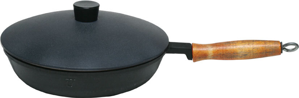 Сковорода-гриль чугунная Г-240/50-1 с деревянной ручкой и рифленым дном