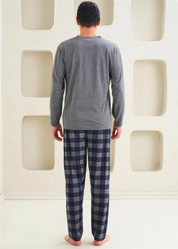 Мужская 2-х предметная пижама - Базовый стиль с V-образным воротником - 10227