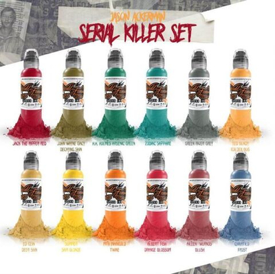 12 Color Jason Ackerman Serial Killer Set World Famous Tattoo Ink