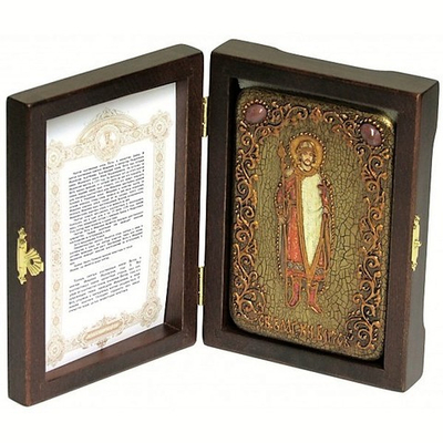 Инкрустированная Икона Святой благоверный князь Борис 15х10см на натуральном дереве, в подарочной коробке