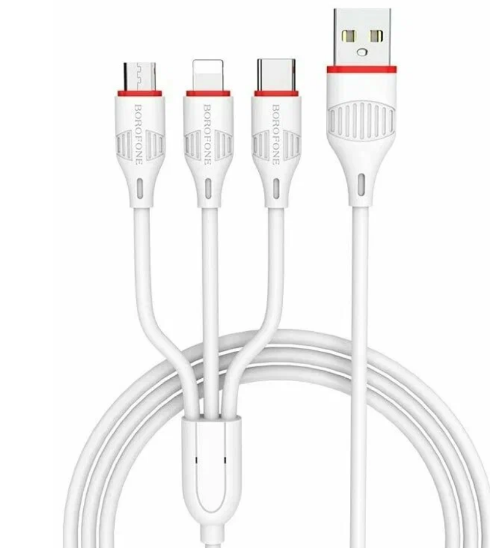 Кабель USB BOROFONE BX17 3 в 1 для iPhone/Micro/Type C (белый) 1m