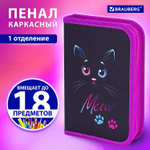 Пенал BRAUBERG 1 отделение полиэстер 21х14 см "Black Cat" (2 штуки в упаковке)