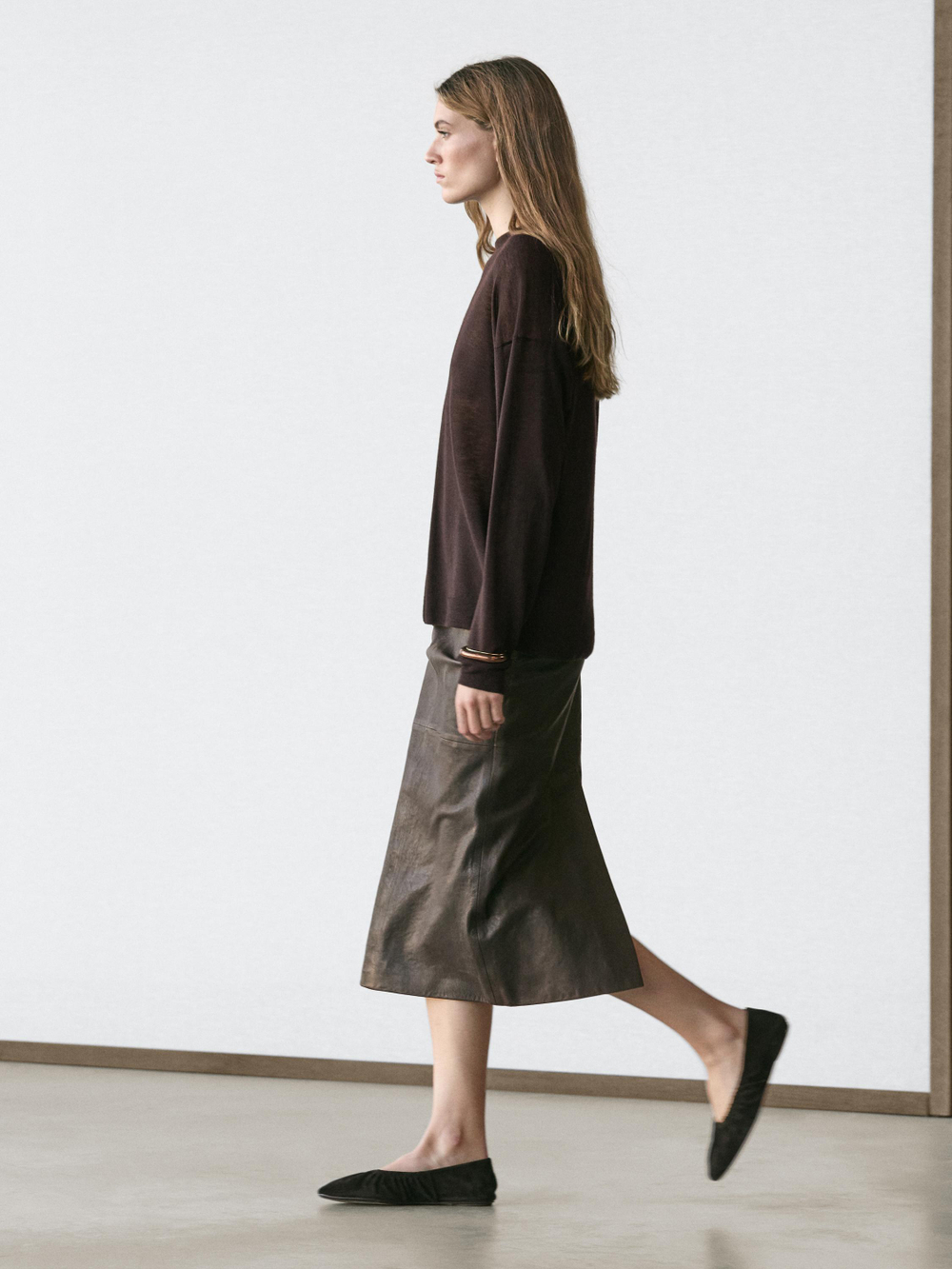 Massimo Dutti Вязаный свитер оверсайз, коричневый