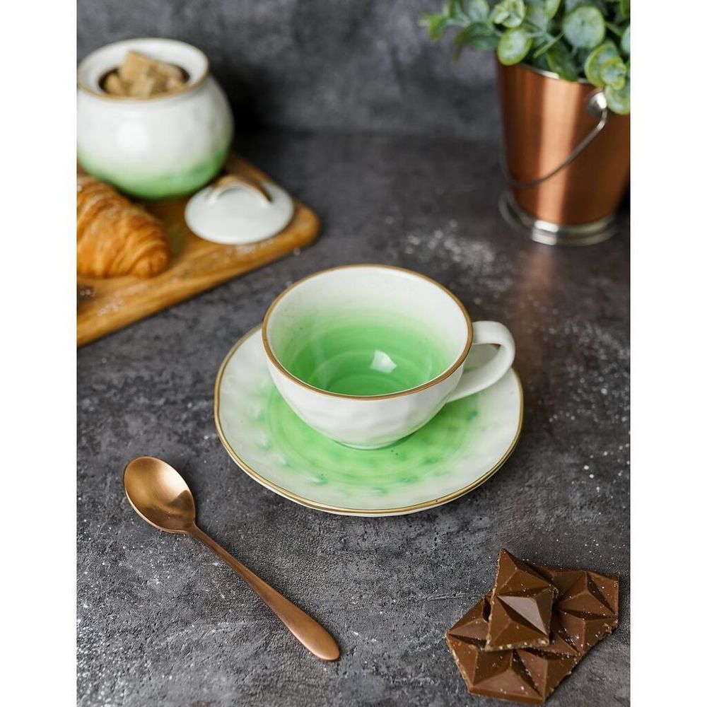Чайная пара 240 мл d 10 см h5 см зеленая фарфор "The Sun Eco" P.L. Proff Cuisine [1]
