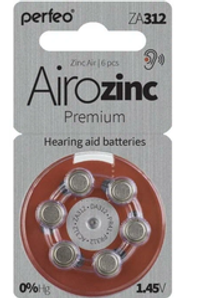 Батарейка для слуховых аппаратов ZA-312 Perfeo Airozinc