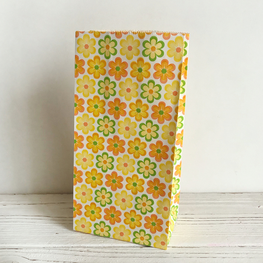 Крафт пакет жёлтый "Цветы", 10х6х19 см