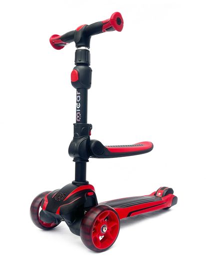 Самокат-беговел со светящимися колёсами 3 в 1 Scooter Micar Moby Black-Red