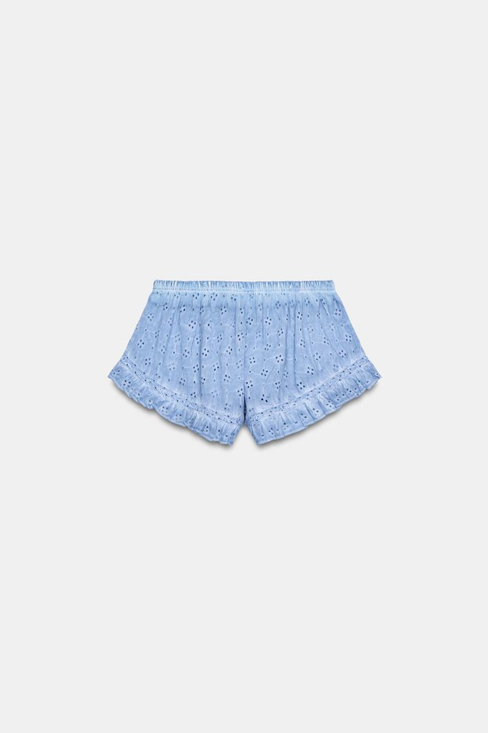 ZARA ШОРТЫ С ЭФФЕКТОМ ПОТЕРТОСТИ И ПЕРФОРИРОВАННОЙ ВЫШИВКОЙ, СИНИЙ
