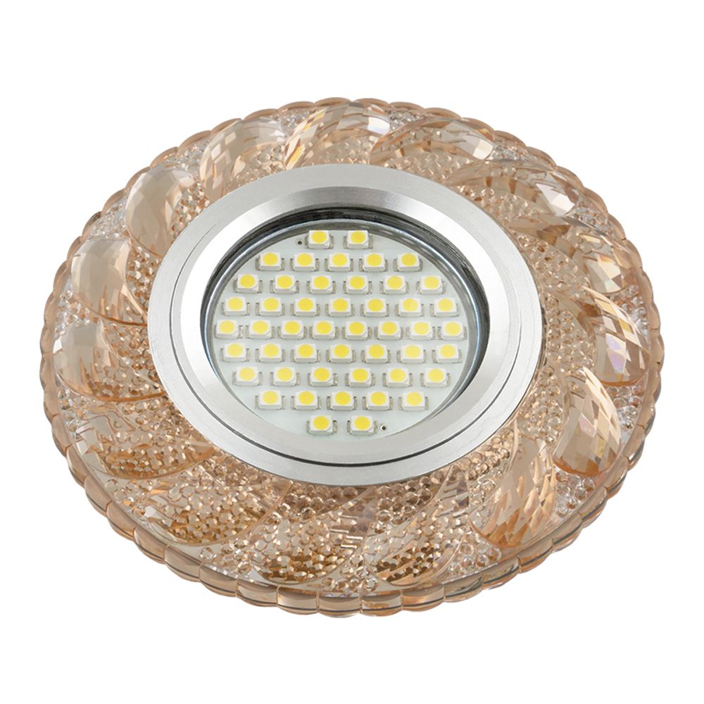 DLS-L147 GU5.3 GLASSY/TEA Светильник декоративный встраиваемый, серия Luciole. Без лампы, цоколь GU5.3. Доп. светодиодная подсветка 3Вт. Стекло. Зерка