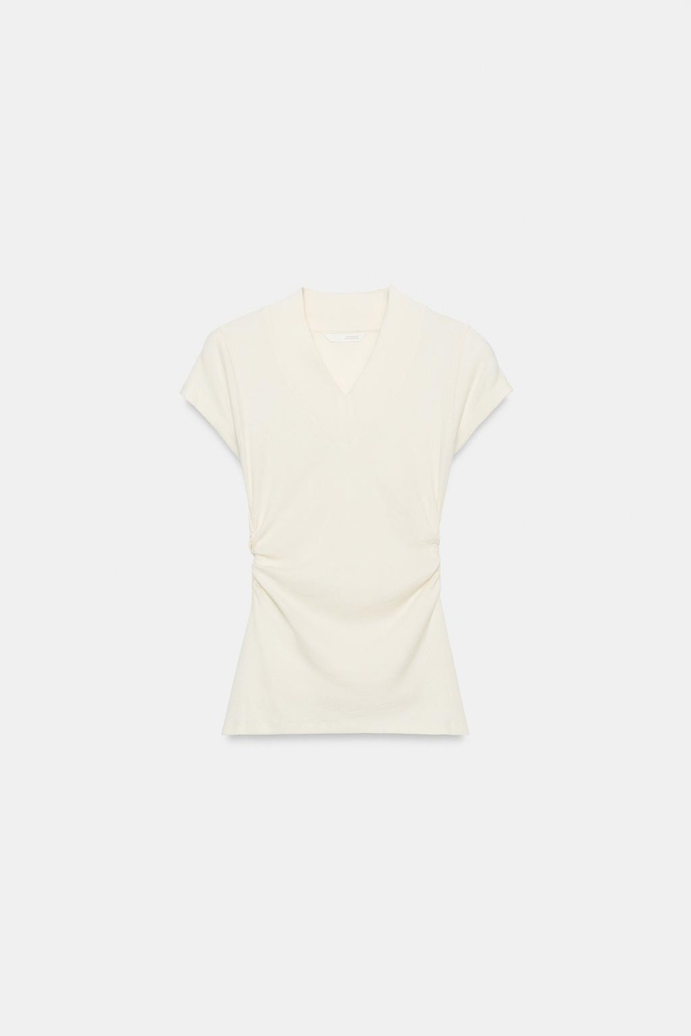 ZARA ФУТБОЛКА ИЗ СМЕСОВОГО ЛЬНА СО СБОРКАМИ, ЭКРЮ