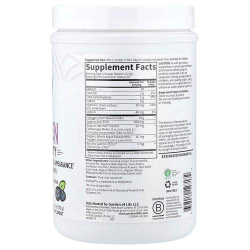 Garden of Life, коллаген от коров травяного откорма, Super Beauty, голубика и асаи, 270 г (9,52 унции)