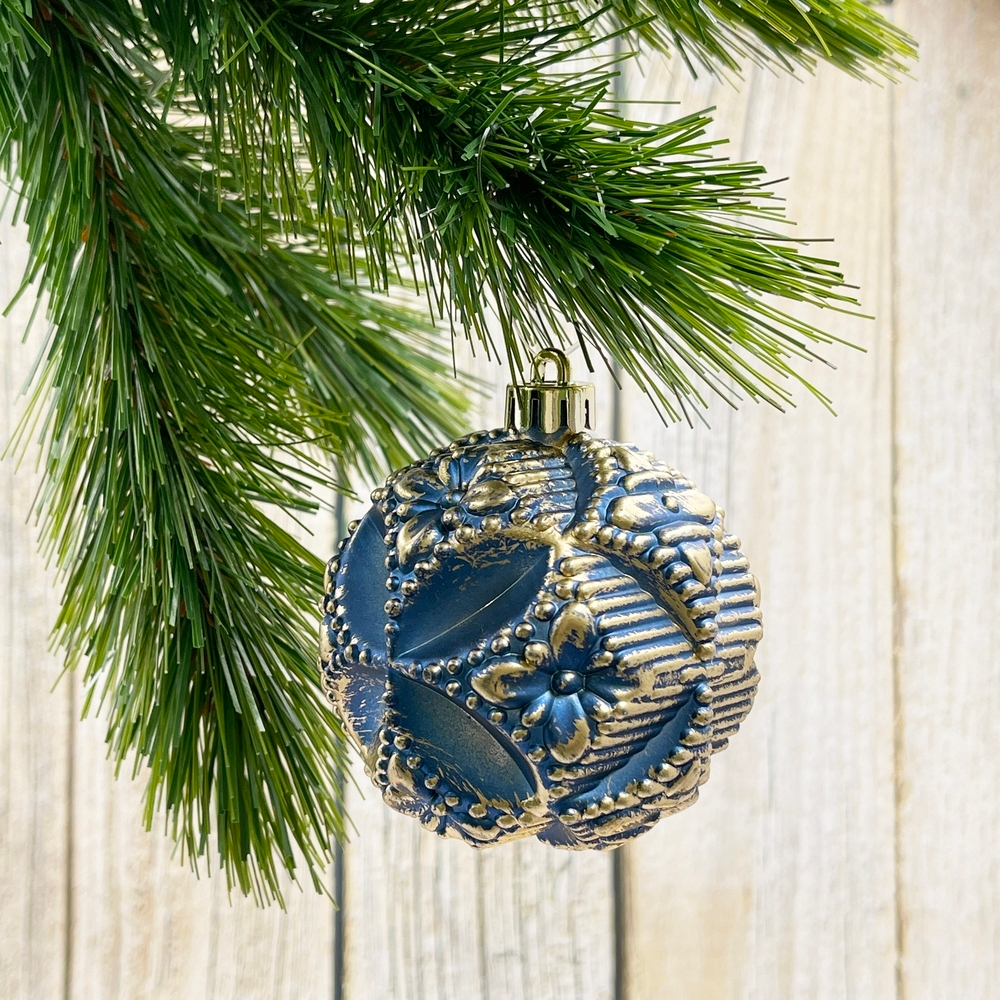 Набор игрушек 9шт ChristmasDeLuxe синий с золотой патиной