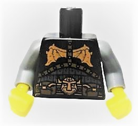 Доспех  с медными крыльями дракона, пряжкой на голове гнома и принтами мешочков