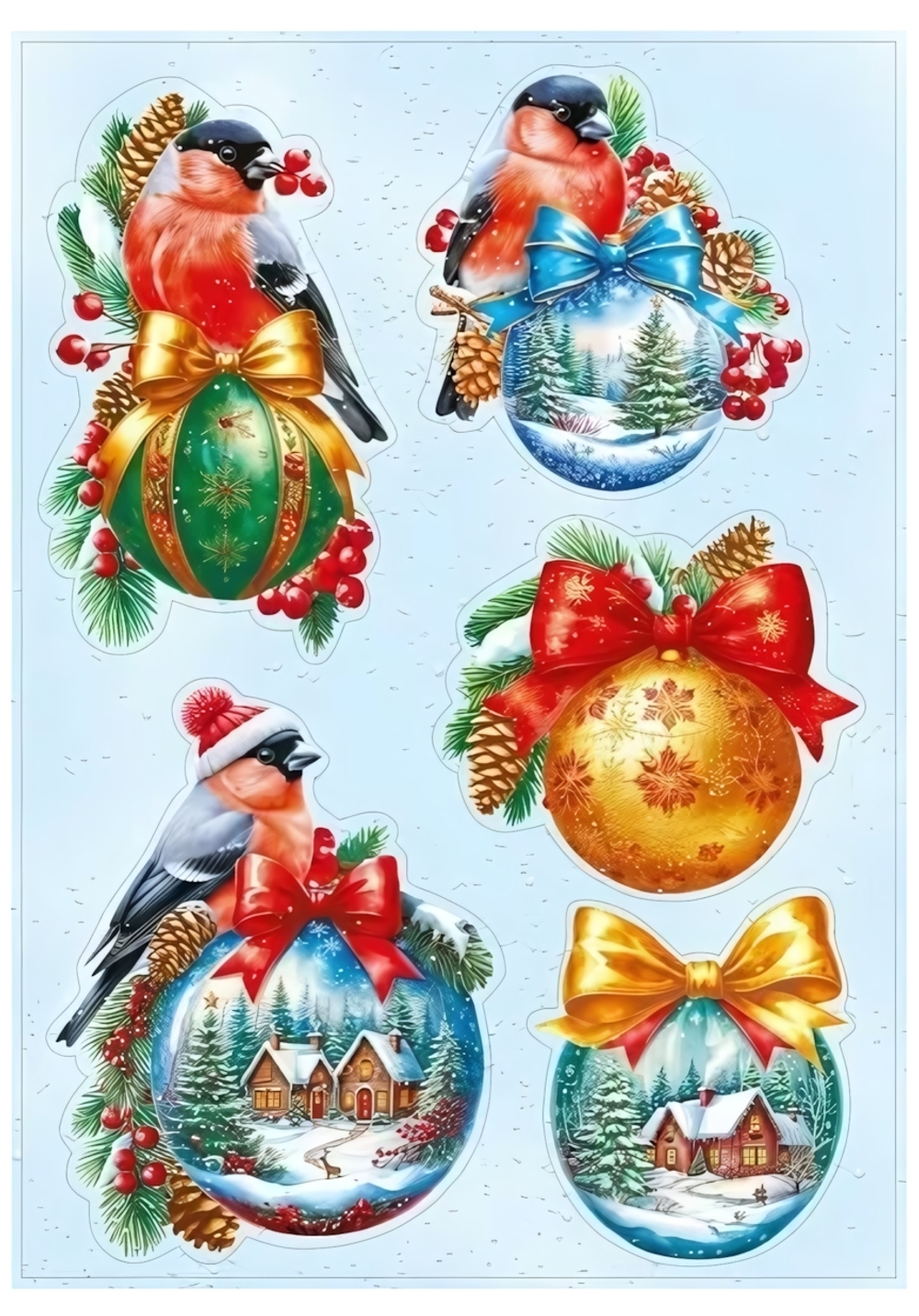 Наклейки двусторонние А4 "Снегири и шарики" 70000870 (Мир поздравлений)