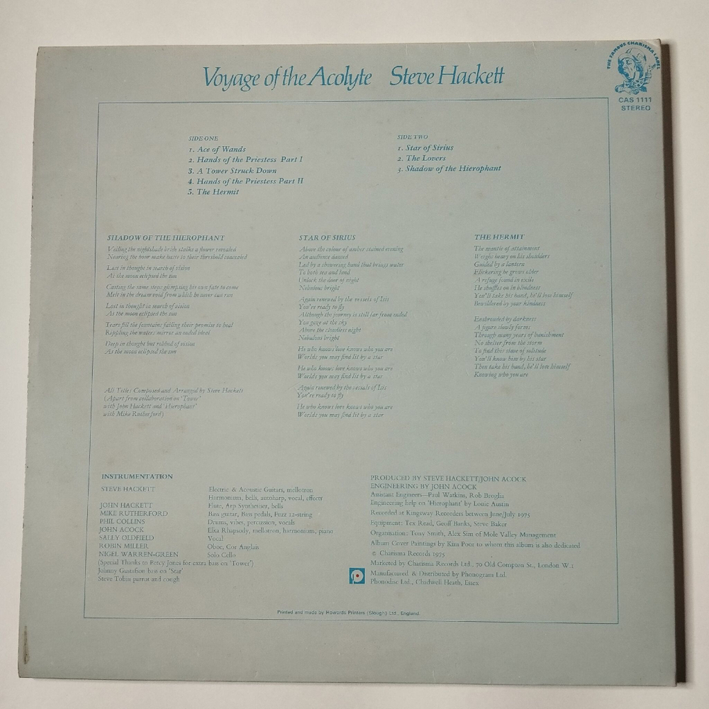 Винтажная виниловая пластинка LP Steve Hackett Voyage Of The Acolyte (UK 1975)