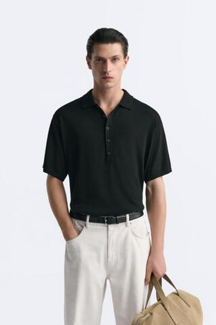 ZARA ПОЛО С ПУГОВИЦАМИ, ЧЕРНЫЙ