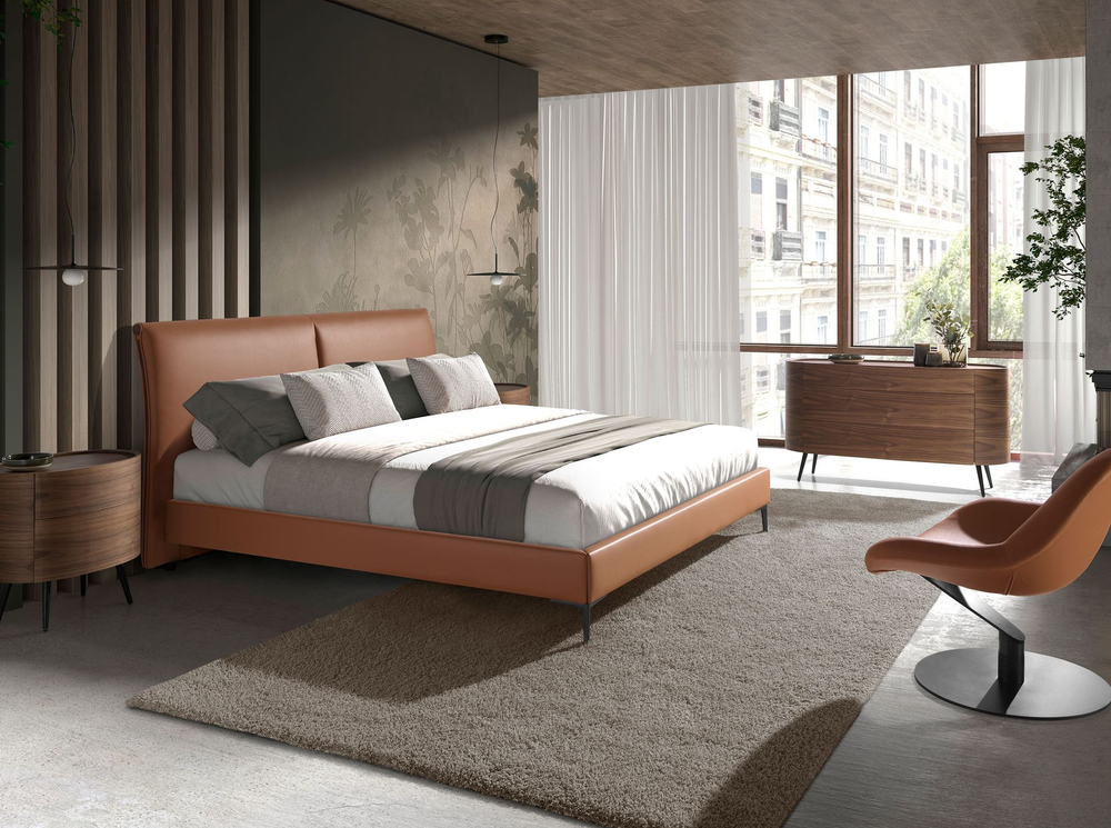 Кровать 7158/GC2015B коричневая из экокожи 180 x 200