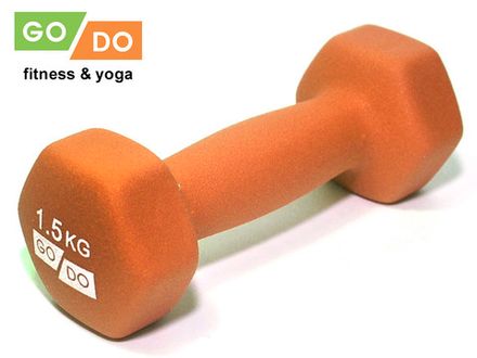 Гантель GO DO в виниловой матовой неопреновой оболочке. Вес 1,5 кг.  (Оранжевый)