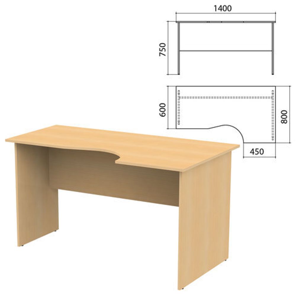 Стол письменный эргономичный &quot;Канц&quot;, 1400х800х750, правый, цвет бук невский, СК30.10
