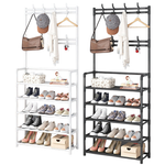 Напольная вешалка для обуви и одежды с полками и крючками 2в1 "New simple floor Clothes Rack" 4яруса- 60х28х158 / 5ярусов- 60х28х175см