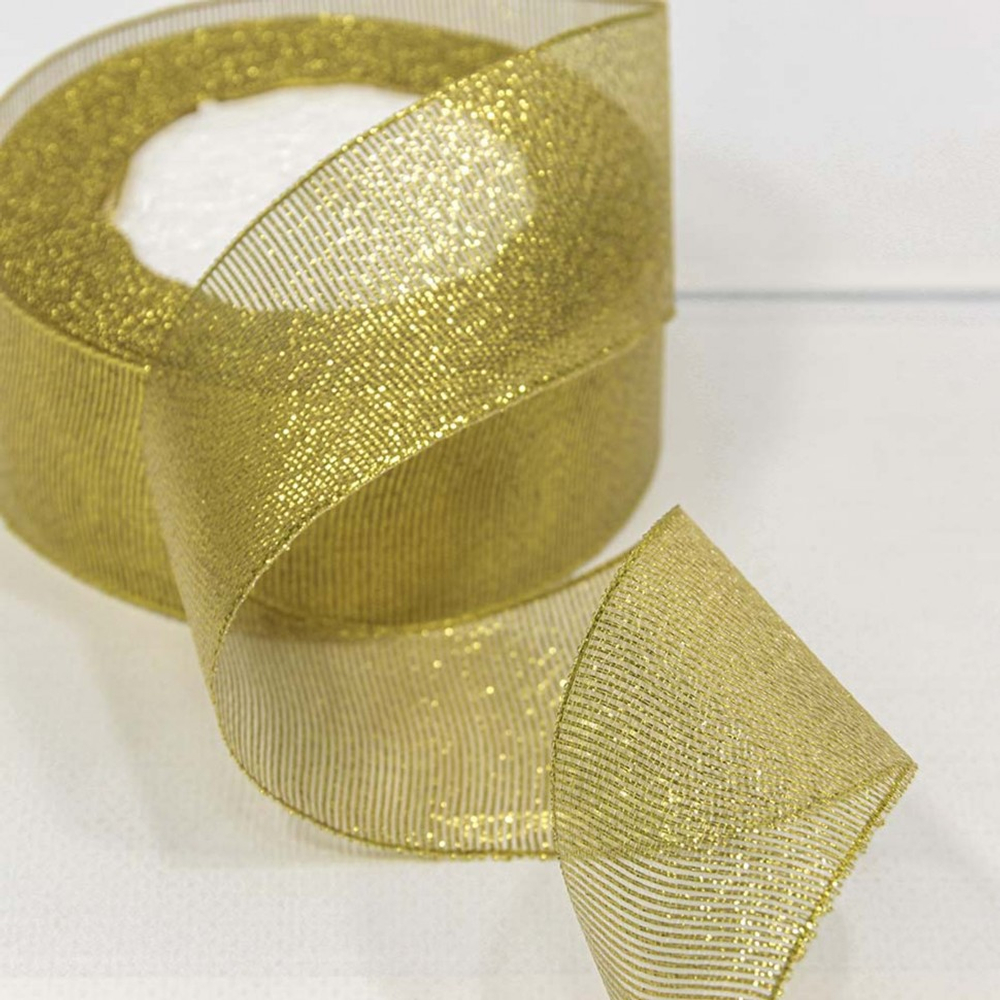 Лента Парча 3,8см х 28м с блеском (Золотой)