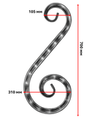 Кованый элемент "Волюта" с декоративной фактурой 700х105х310 мм.