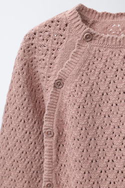 ZARA ТРИКОТАЖНЫЙ КОМБИНЕЗОН С АЖУРНЫМИ ДЕТАЛЯМИ, РОЗОВАТЫЙ