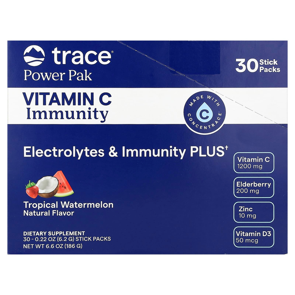 Trace, Power Pak, витамин C для укрепления иммунитета, тропический арбуз, 30 стик-пакетов по 6,2 г (0,22 унции)