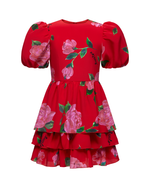 Fifi, платье детское красное с крупными малиновыми цветами