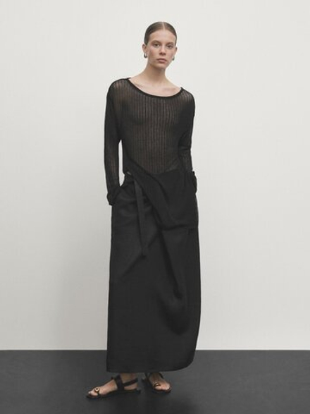 Massimo Dutti Юбка парео из 100% льна, черный