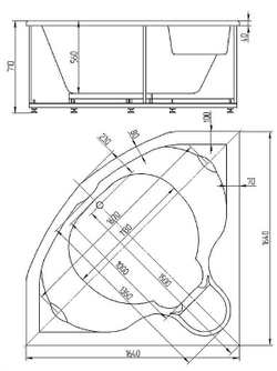 Акриловая ванна Aquatek (Акватек) Сириус 164х164, с каркасом, с фронтальной панелью, со сливом-переливом