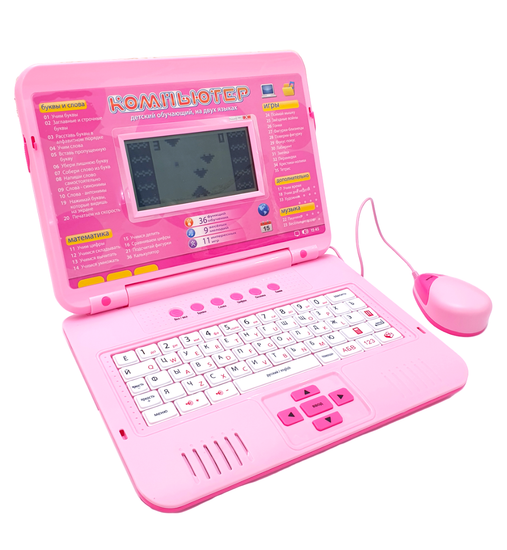 Детский обучающий ноутбук русско-английский (35 функций) с мышкой ( розовый )