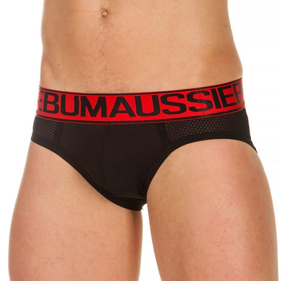 Мужские трусы брифы черные в сетку с красной резинкой AussieBum