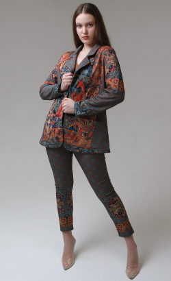 Трикотажный жакет "Сказочный лес", по мотивам фламандского гобелена 16 века, выполненного в технике мильфлёр