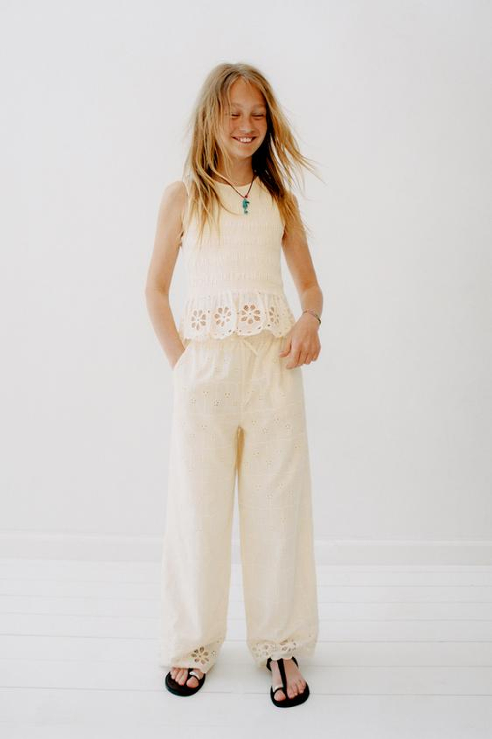 ZARA БРЮКИ WIDE LEG SCHIFFLY, ЭКРЮ