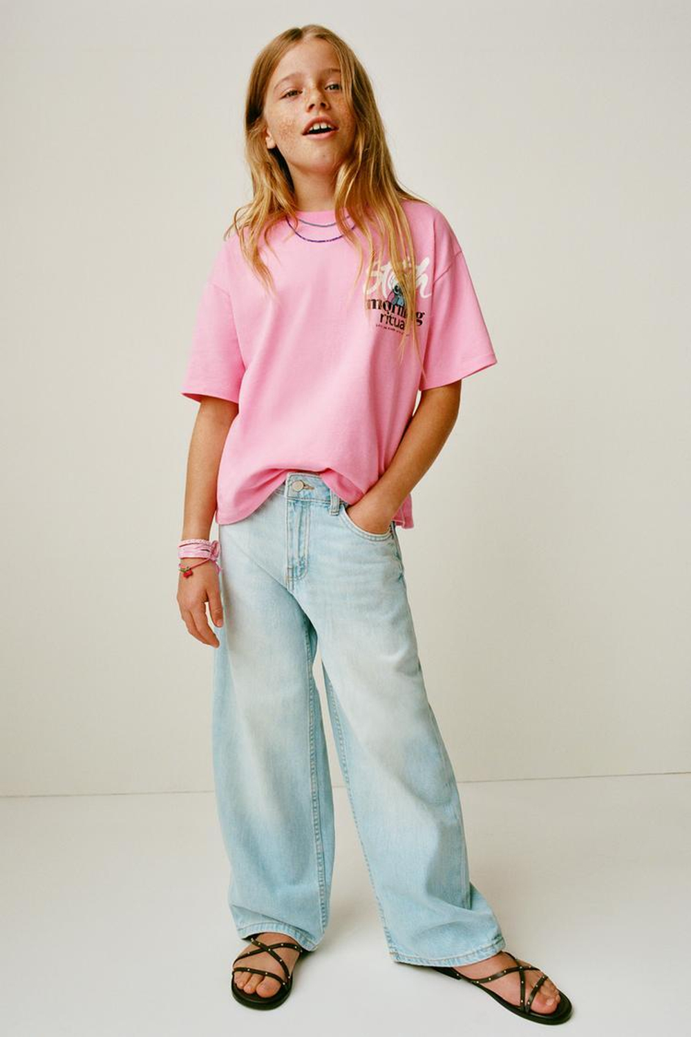 ZARA ФУТБОЛКА С ПРИНТОМ LILO & STITCH © DISNEY, РОЗОВЫЙ