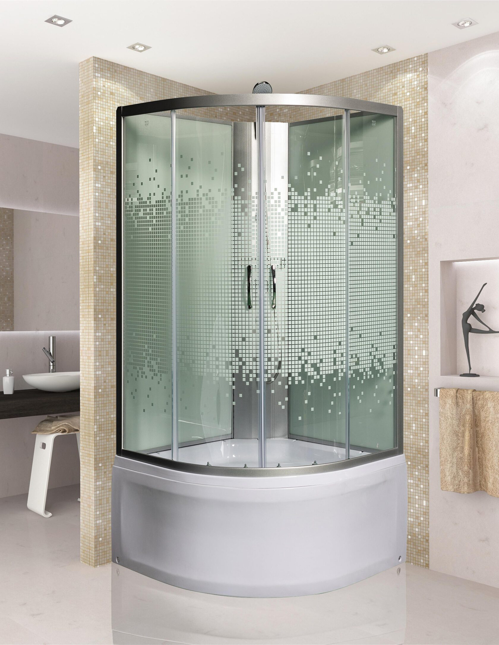 Душевая кабина МОНОМАХ 100/44 С МЗ 1000х1000х2060 10000005788 б/крыши полукруг