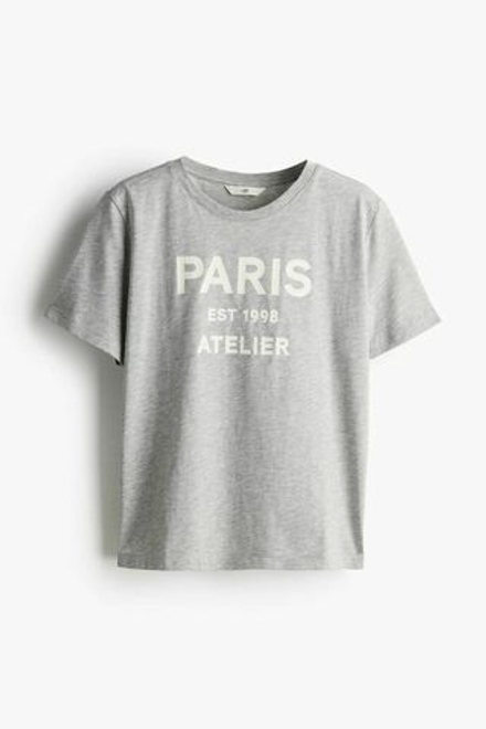 H&M Хлопковая футболка, светло-серый