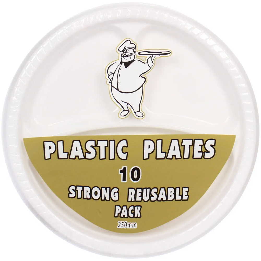 Тарелка пластиковая 26см 3-х секционная в наборе 10шт белая