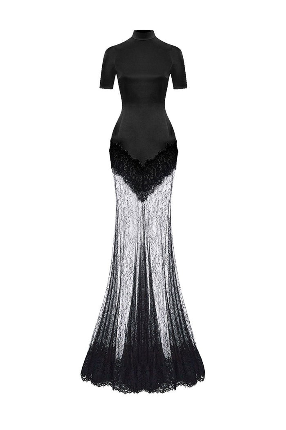 Платье макси из сатина и кружева