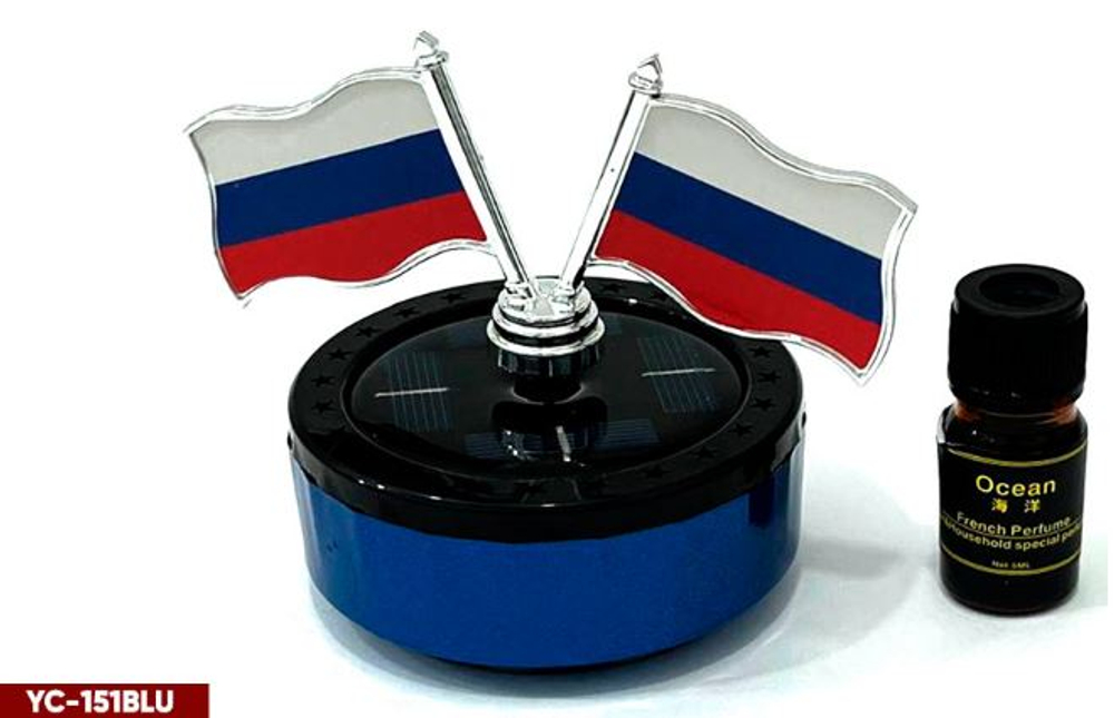 Ароматизатор-игрушка -на торпеду- ФЛАГ РОССИИ - солн батар (жидк)- YC-151BLU синий