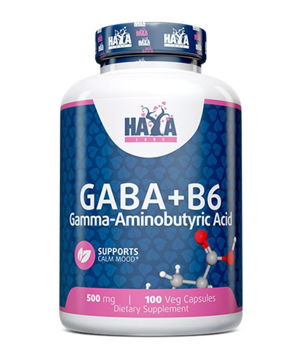 ГАМК + Витамин B6, GABA + B6, Haya Labs, 100 капсул