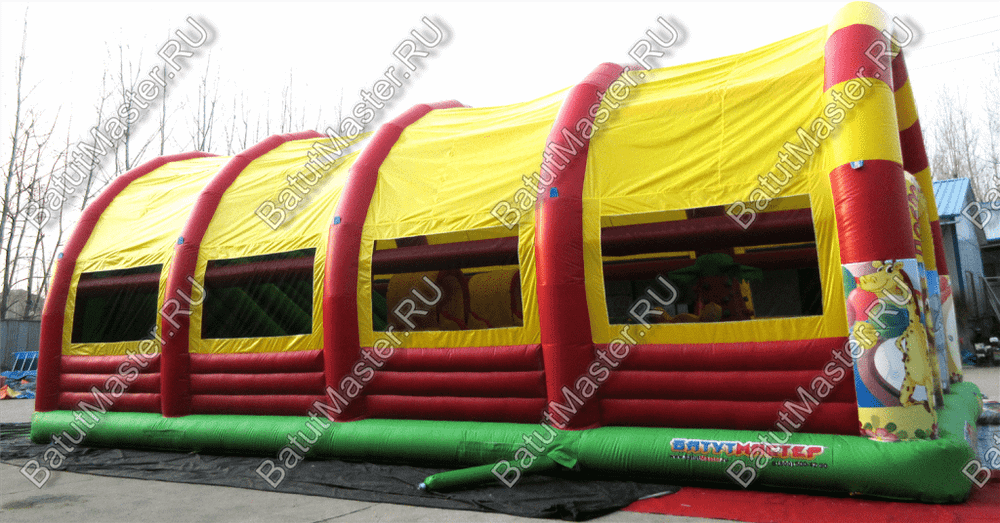 Надувной батут "Страна Сафария-2" с крышей и высокими горками 13*7*6 м