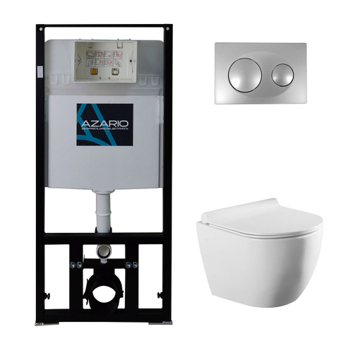 Комплект подвесной безободковый унитаз Azario Geno AZ-8010-1000+AZ-8200-0011+AZ-2196D с микролифтом + система инсталляции с кнопкой смыва хром глянцевый