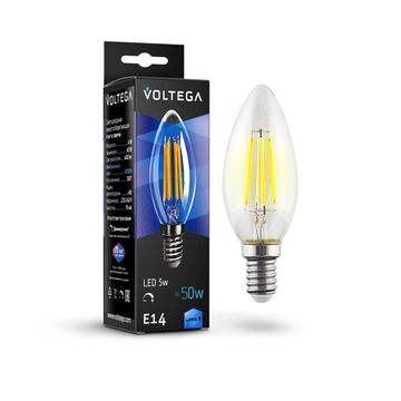 Диммируемая светодиодная лампа Crystal Candle 5W 4000K E14 DIM (8461) VG10-C1E14cold5W-FD Voltega