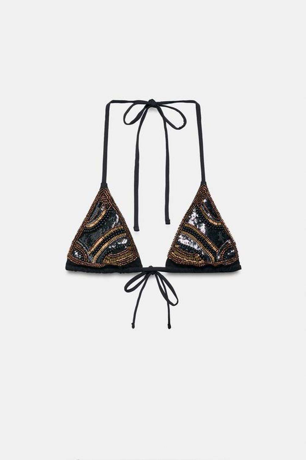 ZARA ТОП-БИКИНИ С ТРЕУГОЛЬНЫМИ ЧАШКАМИ И БУСИНАМИ, ЧЕРНЫЙ