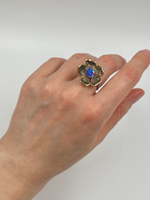 Кольцо Цветок с синим кристаллом