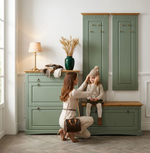 Обувница для прихожей, 87х21х97, Неаполь, тумба для обуви в прихожую, 2 двери 1 ящик, сосна, зеленый эвкалипт, Dipriz