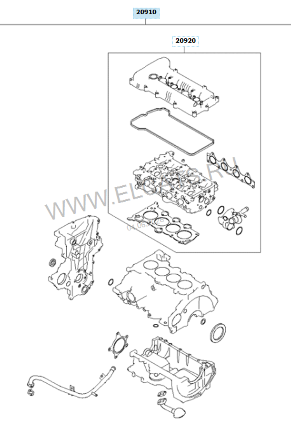 Комплект прокладок ГБЦ двигателя для Hyundai, Kia / G4FC 1.6 и G4FA 1.4 / RVLT-209102BG02